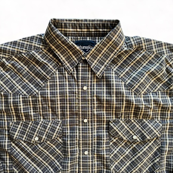 Vintage Wrangler Western Cowboy Button Down Rodeo Ranch Shirt XL Blue Green Tan - Picture 2 of 11